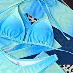 Oceanic Tie Dye High Cut Sliding Triangle Brazilian Four Piece Bikini Swimsuit