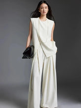 Cremefarbenes Anzugwesten-Set mit weitem Bein und Hose für den Sommer | Elegantes zweiteiliges Set