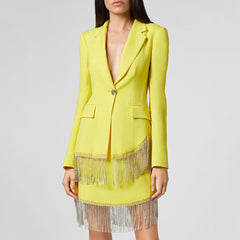 Opulent Crystal Fringe Detail Peak Lapel One Button Tailored BlazerMatching Set