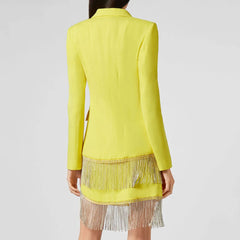Opulent Crystal Fringe Detail Peak Lapel One Button Tailored BlazerMatching Set