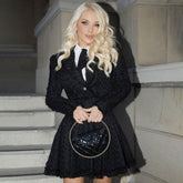 Opulenter, ausgefranster Lurex-Mini-Plissee-Tweedrock mit hoher Taille in A-Linie