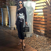 Opulentes Winter-Midi-Cocktailkleid mit Perlen und Blumen, einer Schulter und ausgeschnittener Taille