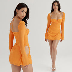 ETSUKO LONG SLEEVE LACE UP MINI DRESS