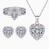 Conjunto de joyas de plata de ley con halo de circonita cúbica pavé en forma de corazón