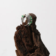 Anillo abierto con capas de cuentas de piedras preciosas y perla con personalidad - Plata