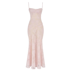 Pink Lady's Dream: Enchanted Floral Lace Corset Back Long Dress