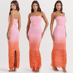 ASHY GRADIENT PINK ORANGE BODYCON MAXI DRESS