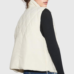 WHITE PUFFER VEST with RhinestoneS