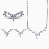 Conjunto de joyas de plata de ley con halo de circonitas cúbicas en forma de V