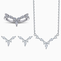 Ruhiges Schmuckset aus Sterlingsilber mit Zirkonia-Halo-Cluster in V-Form