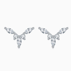 Ruhiges Schmuckset aus Sterlingsilber mit Zirkonia-Halo-Cluster in V-Form