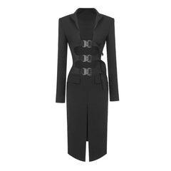 Rebellious Lapel Padded Long Sleeve Cut Out Buckle Cinched BlazerMatching Set