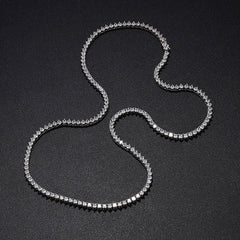 Rhodium Plated Sterling Silver 3MM Moissanite Tennis Chain Necklace