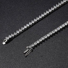 Rhodium Plated Sterling Silver 3MM Moissanite Tennis Chain Necklace