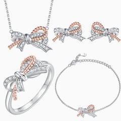 Rosévergoldetes Pavé-Schmuckset aus Sterlingsilber mit Zirkonia und gedrehter Schleife
