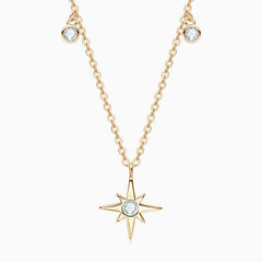 Round Rolo Chain Sterling Silver Moissanite Starburst Pendant Necklace