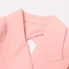 Sassy Cutout Peak Lapel Shoulder Pad Long Sleeve BlazerBodysuit - Pink