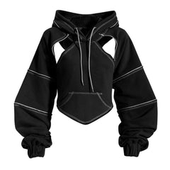 Sudadera corta con capucha, cordón ajustable, costuras en contraste y aberturas atrevidas