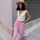 Chaleco corto a medida con cuello en V profundo y botones - Blanco