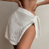 Pareo playero brasileño de crochet con abertura alta y lazo