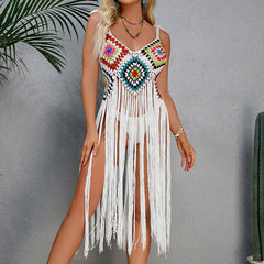 Fringe Granny Square Crochet Knit Brazilian Beach Cover Up Top