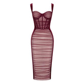 Sexy Midikleid aus Samt mit gerüschtem Netzeinsatz und herzförmigem Strumpfhalter
