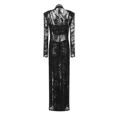 Sexy Duster-Jacke aus transparenter Spitze, ärmelloses Korsett, hohe Taille, Schlaghose, passendes Set