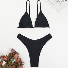 Knapper Tanga-Bikini-Badeanzug mit Dreiecksdesign und Schnürung vorne, zweiteilig, brasilianischer Stil