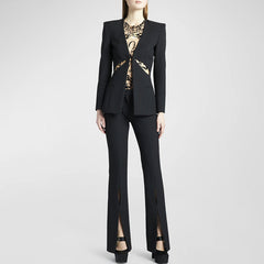 Blazer sexy de corte entallado, de manga larga, con botonadura sencilla y pierna dividida, conjunto a juego