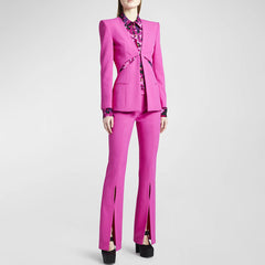 Blazer sexy de corte entallado, de manga larga, con botonadura sencilla y pierna dividida, conjunto a juego