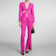 Blazer sexy de corte entallado, de manga larga, con botonadura sencilla y pierna dividida, conjunto a juego