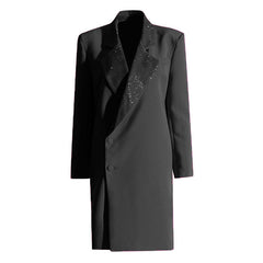 Shimmering Crystal Notch Lapel Padded Long Sleeve Single Breasted BlazerCoat