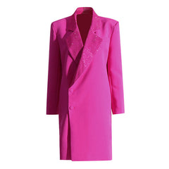 Shimmering Crystal Notch Lapel Padded Long Sleeve Single Breasted BlazerCoat