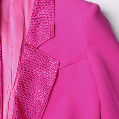 Shimmering Crystal Notch Lapel Padded Long Sleeve Single Breasted BlazerCoat