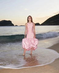 Ärmelloses hellrosa Bundage-Satinkleid | Meerjungfrau-Kleidung für Frauen | Offene Rückenfalten Maxi-Lange Kleider Ever Pretty Gown Customized