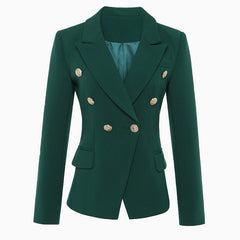 Blazer cruzado de manga larga con solapa de pico, color liso, rosa