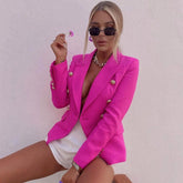 Blazer cruzado de manga larga con solapa de pico, color liso, rosa