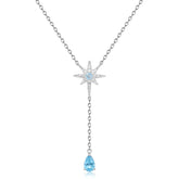 Collar con colgante de corazón de topacio azul y estrella de circonita cúbica de cristal brillante