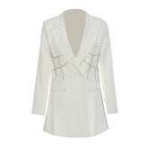 Blazer cruzado de manga larga con solapa de pico y adornos de cristales brillantes