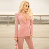 Einreihiger, taillierter Skinny-Blazer mit funkelndem Kristall-Reverskragen und passendem Set