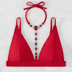 Sparkly Crystal Thong Halter Triangle Brazilian Two Piece Bikini Swimsuit