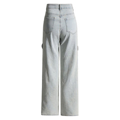 Pantalones vaqueros de cintura alta, pierna ancha y dos tonos con aberturas onduladas y cristales brillantes