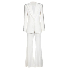 Blazer a medida con adornos de diamantes de imitación brillantes y pantalones de corte bota de cintura alta a juego