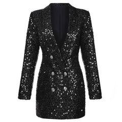 Sparkly Sequin Embellished Double Breast BlazerJacket - Black