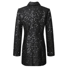Sparkly Sequin Embellished Double Breast BlazerJacket - Black