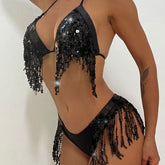 Brasilianischer zweiteiliger Bikini-Badeanzug mit glitzernden Pailletten und Quasten