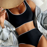 Brasilianischer zweiteiliger Bikini-Badeanzug mit hoher Taille und Häkelmuster in Sportoptik