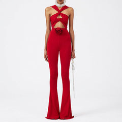 Auffällige, einfarbige, hoch taillierte, schmale, ausgestellte Überwurfhose