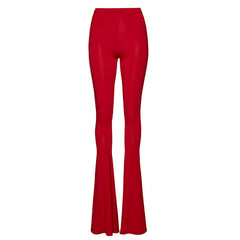 Auffällige, einfarbige, hoch taillierte, schmale, ausgestellte Überwurfhose