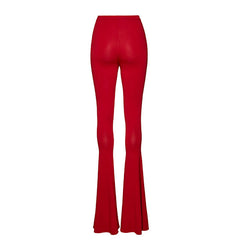 Auffällige, einfarbige, hoch taillierte, schmale, ausgestellte Überwurfhose